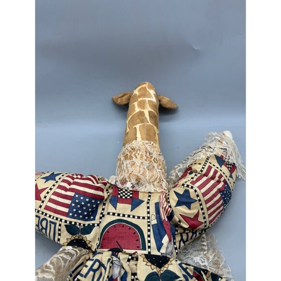 large Handcrafted Giraffe Doll Patriotic Dress & Lace Accents wood brown READ - Picture 10 of 12